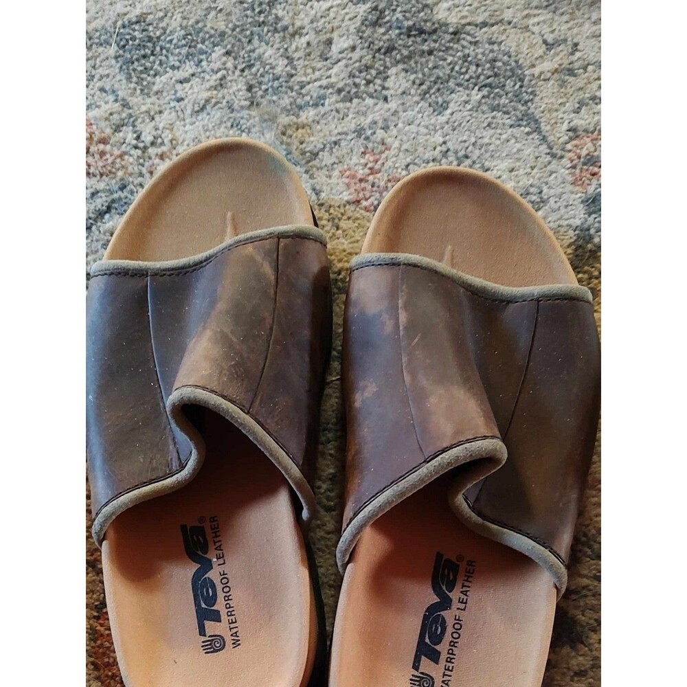 TEVA Langdon Waterproof Leather Men's Walnut Brown Slide Sandals Size 13 DURABLE